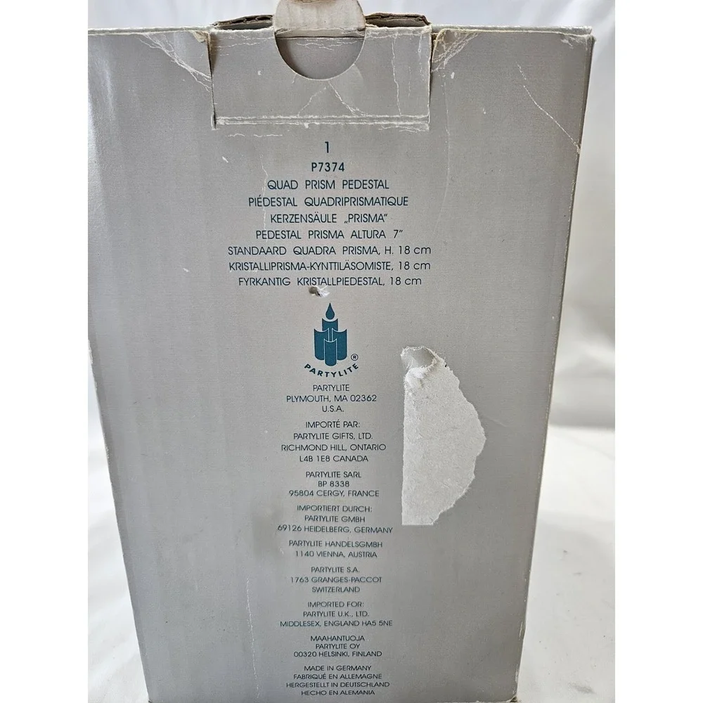 PartyLite P7374 Quad Prism‎ Pedestal Fine Lead Crystal Pillar Candle Holder New